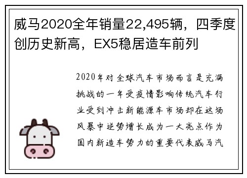 威马2020全年销量22,495辆，四季度创历史新高，EX5稳居造车前列