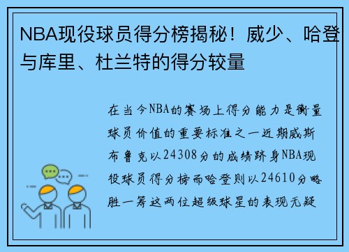 NBA现役球员得分榜揭秘！威少、哈登与库里、杜兰特的得分较量